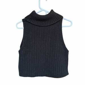 Black Sleeveless Knit Turtleneck Crop Top